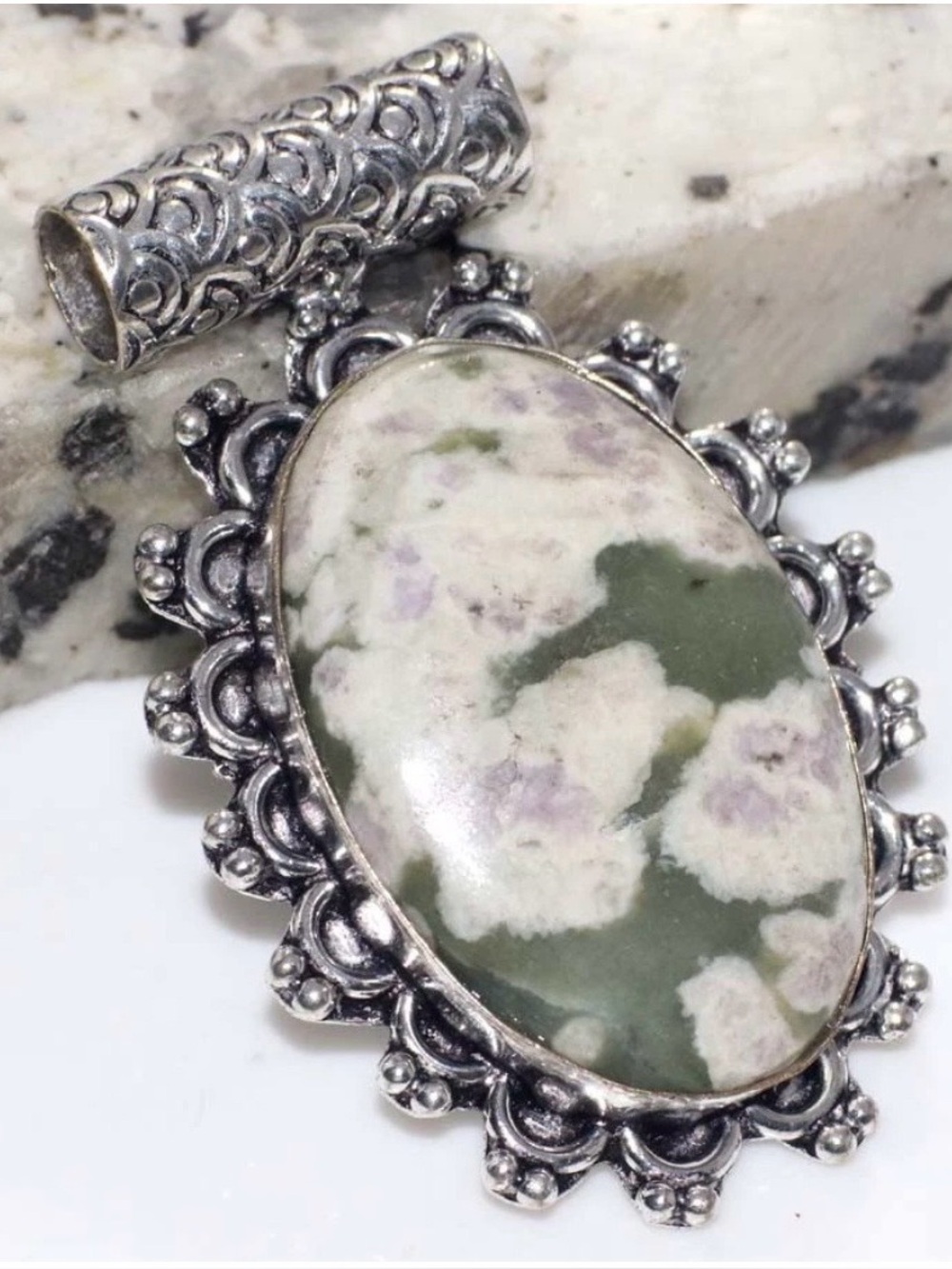 Peace Jade 925 Silver plated Pendant 1.7" - Sale